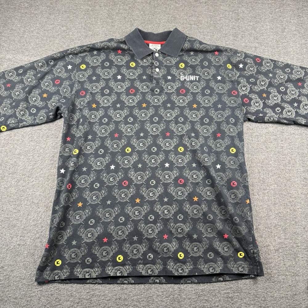 G Unit Shirt Mens 2XL Polo Black 50 Cent Hip Hop Streetwear Y2K Geometric Baggy